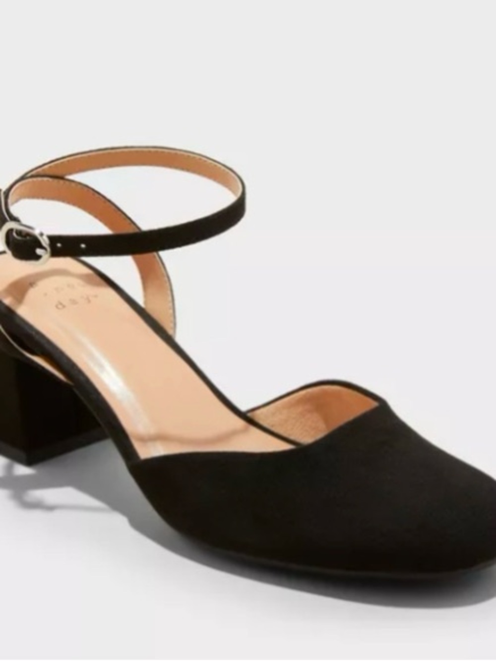 Black Target Ankle-Strap Block Heel Pump